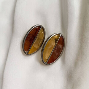 VTG Oval Split Neutral Golden Brown Clip Earrings